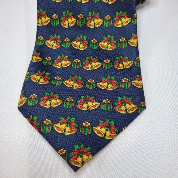 VTG Men's Christmas Necktie Gift & Bell Festive Holiday Patterned Tie Polyester - Picture 4 of 8